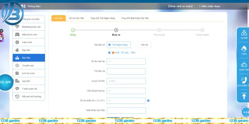 Khâu rút tiền tại hệ thống 123b sẽ mất thời gian hơn