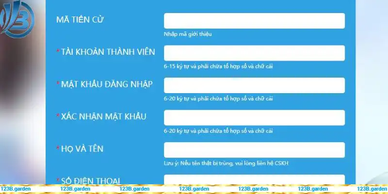 Form hướng dẫn đăng ký & đăng nhập tại 123B