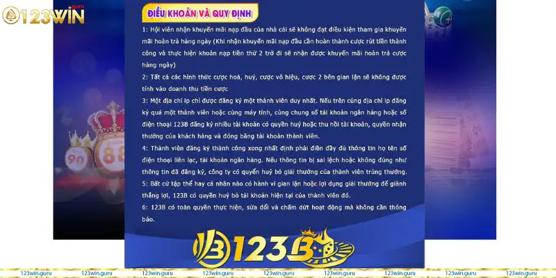 Lưu ý khi tham gia sự kiện ưu đãi hoàn trả không giới hạn có 1 0 2 tại 123B