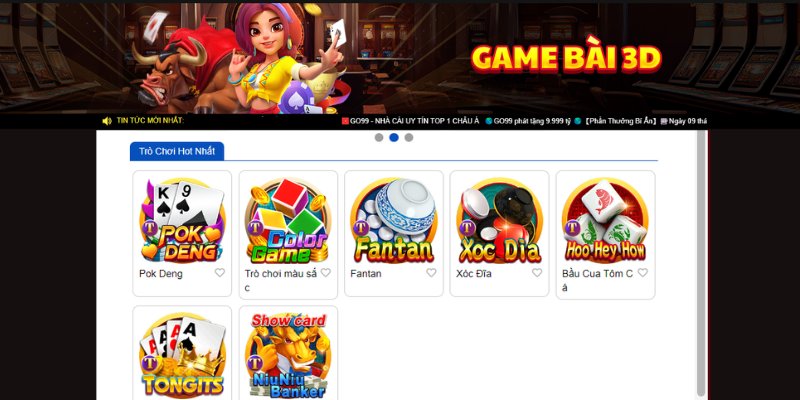 Games Go99 mang đến nhiều trò chơi đánh bài thú vị